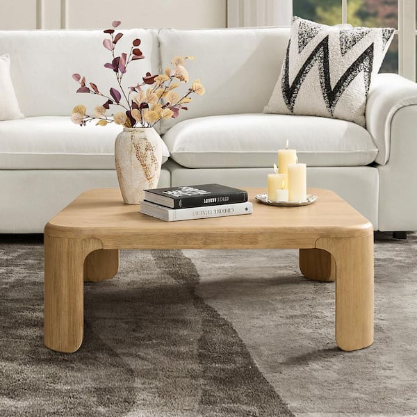 Alduara Modern 44 in. Natural Square Wood Coffee Table with Oak Veneer