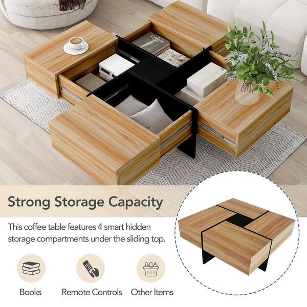 Zeus & Ruta Brown Square Cocktail Table Coffee Table with 4