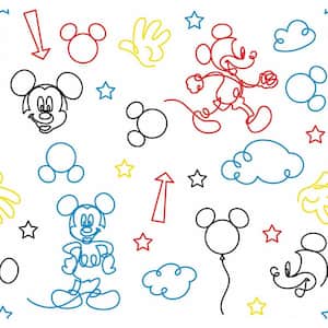 Disney Mickey Mouse Red and Yellow Line Art Peel and Stick Wallpaper (Covers 28.29 sq. ft.)
