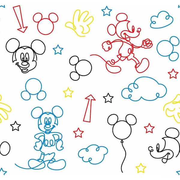 RoomMates Disney Mickey Mouse Red and Yellow Line Art Peel and Stick Wallpaper (Covers 28.29 sq. ft.)