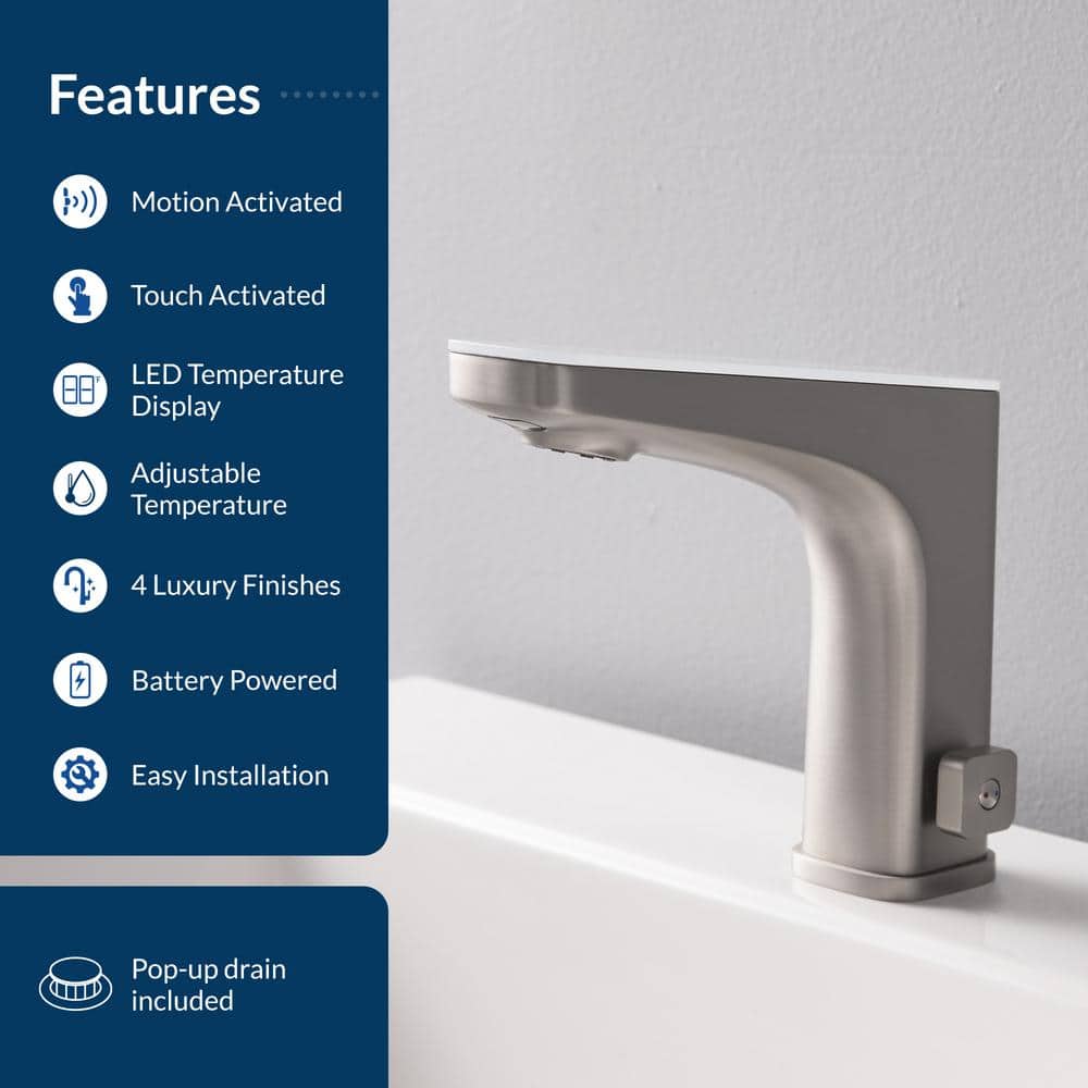 Grove Brushed Nickel Touchless Bathroom Sink Faucet with LED Display