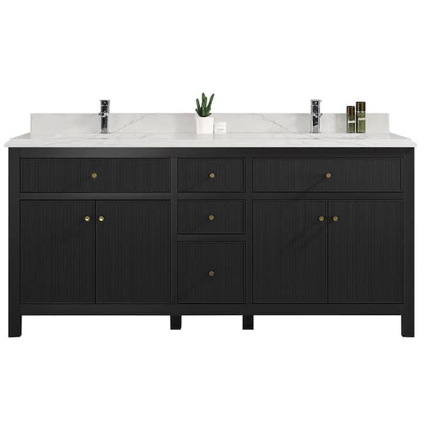 Willow Collections Sonoma 72 in. W x 22 in. D x 36 in. H Double Sink Bath Vanity in Black with Cove Edge Empira Quartz Vanity Top