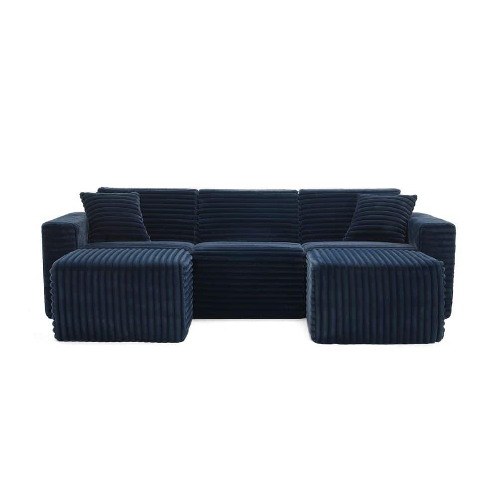 100.82 in.W Square Arm 5-Piece Faux Rabbit Fur Fabric U-Shaped Modular Sectional Sofa With Two Ottomans in Navy price history on PriceWatchPro