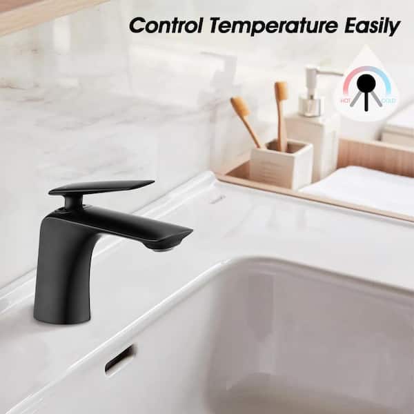 Unbranded Single Handle Single Hole Bathroom Sink Faucet Brass with Pop Up Drain and Water Supply Hose in Matte Black