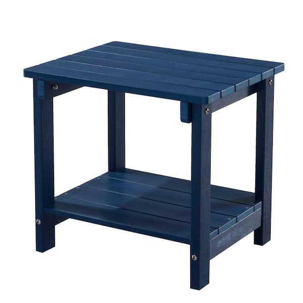 Zeus & Ruta Weather Resistant Outdoor Plastic Wood Rectangular End Table Side Table in Blue for Deck, Backyard, Poolside, Beach