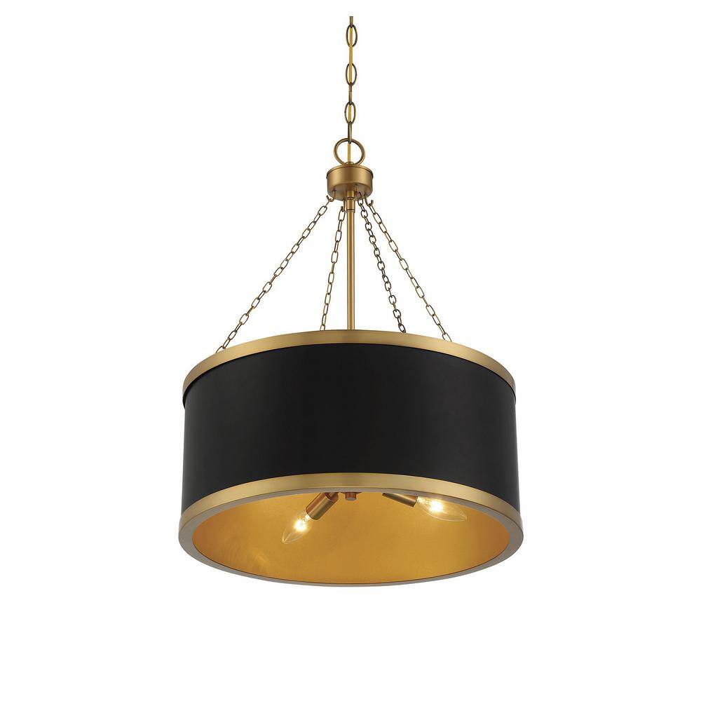 Delphi Vintage Hollywood 6-Light Black and Warm Brass Drum Pendant