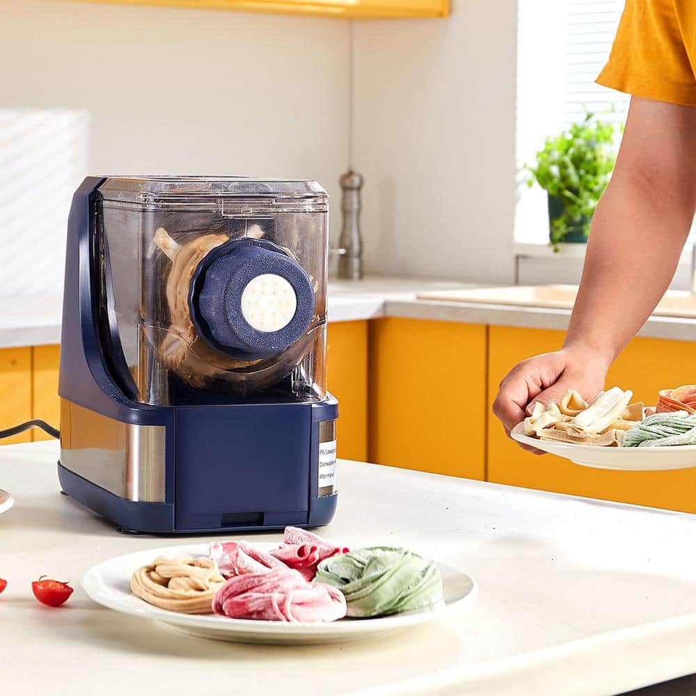 Blue Electric Pasta Maker with 8 Molds and Accessories