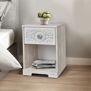 Antique White Classic 1-Drawer Nightstand with 1-Compartment (19.61 in. L x 15.63 in. W x 22.09 in. H)