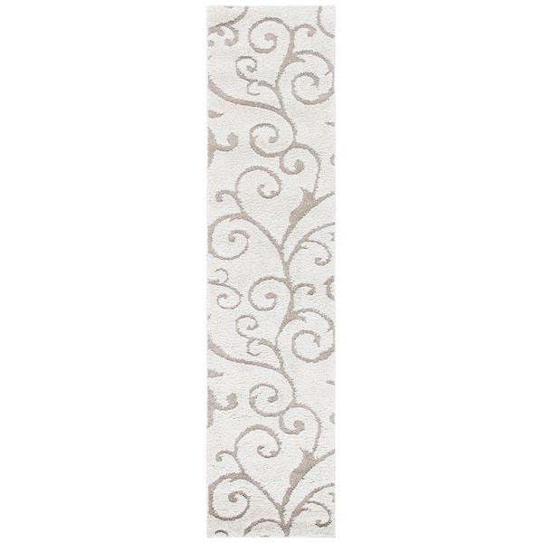 Florida Shag 2 ft. x 15 ft. Ivory/Beige Scroll Runner Rug