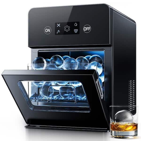 12.6 in. 22 lb. Whiskey Ball Shaped Cocktail Ice Countertop Portable Ice Maker in Black with Auto-Cleaning