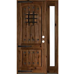 50 in. x 96 in. Mediterranean Knotty Alder Left-Hand/Inswing Clear Glass Provincial Stain Wood Prehung Front Door w/RFSL