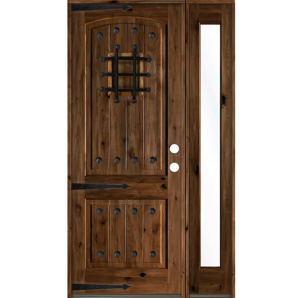 Krosswood Doors 56 in. x 96 in. Mediterranean Knotty Alder Left-Hand/Inswing Clear Glass Provincial Stain Wood Prehung Front Door w/RFSL