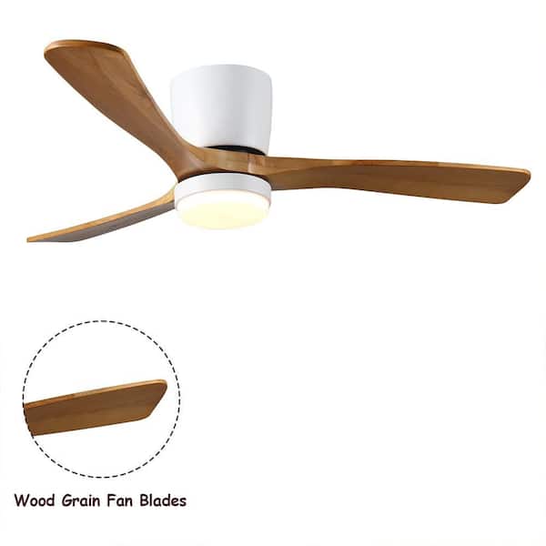42 in. White Indoor Flush Mount Ceiling Fan with Light and Remote, Wood Blades Modern Fan Reversible for Bedroom