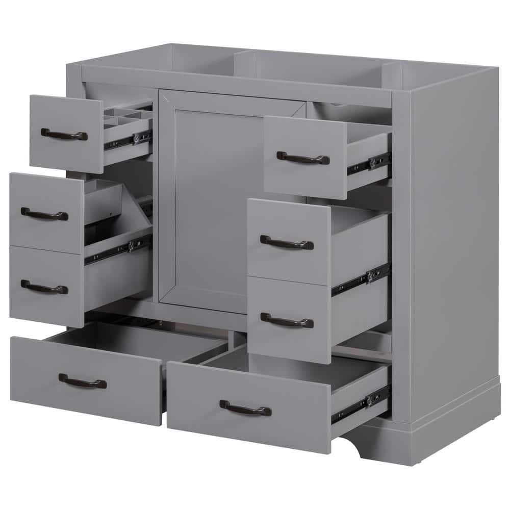 35.5 in. W x 18 in. D x 33 in. H Bath Vanity Cabinet without Top in Gray wi