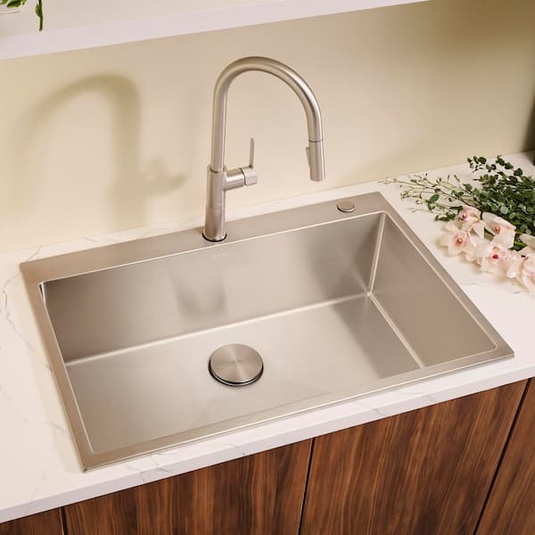 Modena 33 in. Drop-in Topmount Single Bowl 16-Gauge Stainless Steel Kitchen Sink with Rounded Corners and 2-Holes