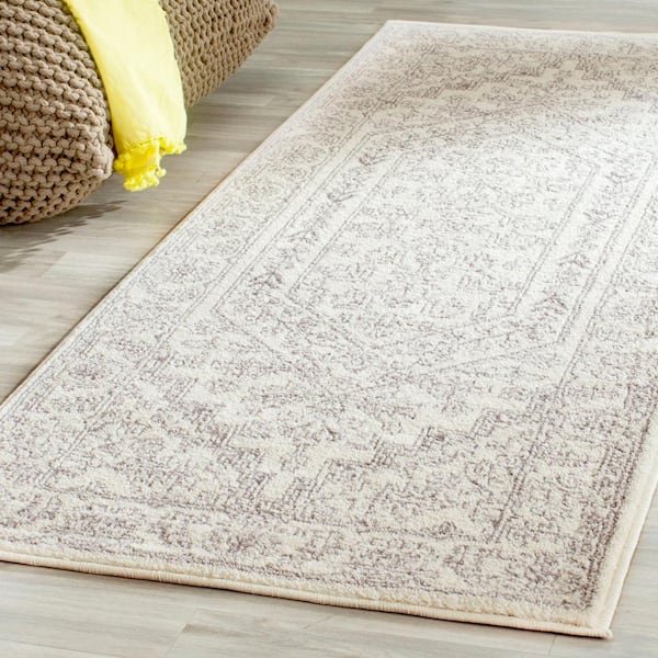 Adirondack Ivory/Silver 2 ft. x 6 ft. Border Medallion Runner Rug