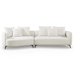 Lucianna 124 in. W Round Arm 2-piece Left facing Boucle Fabric Sectional Sofa in Ivory