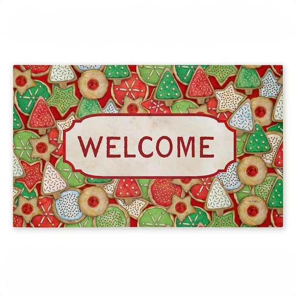 Holiday Cookies Welcome Red 18 in. x 30 in. Polyester Non-Slip Outdoor Door Mat