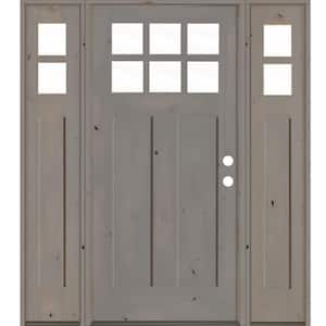60 in. x 80 in. Craftsman Knotty Alder Left-Hand/Inswing 6-Lite Clear Glass Grey Stain Wood Prehung Front Door with DSL