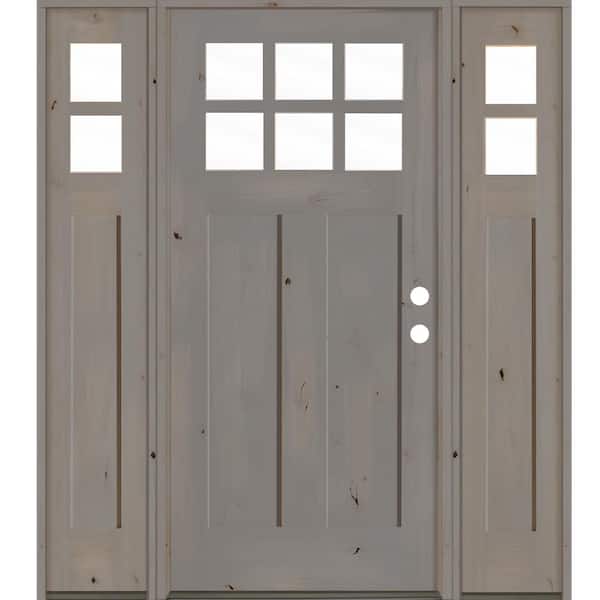 Krosswood Doors 64 in. x 80 in. Craftsman Alder Left-Hand/Inswing 10-Lite Clear Glass Grey Stain Wood Prehung Front Door with Sidelites