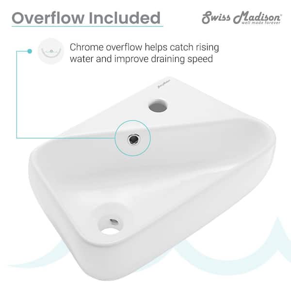 Swiss Madison Plaisir 18 in. x 11 in. Ceramic Wall Hung Vessel Sink with Left Side Faucet Mount in White Swiss Madison Plaisir 18 in. x 11 in. Ceramic Wall Hung Vessel Sink with Left Side Faucet Mount in White