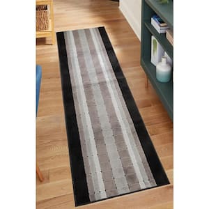 Square Geometric Roll Runner Rug Cut to Size Gray 26 " Width x Your Choice Length Custom Size Slip Resistant Runner Rug