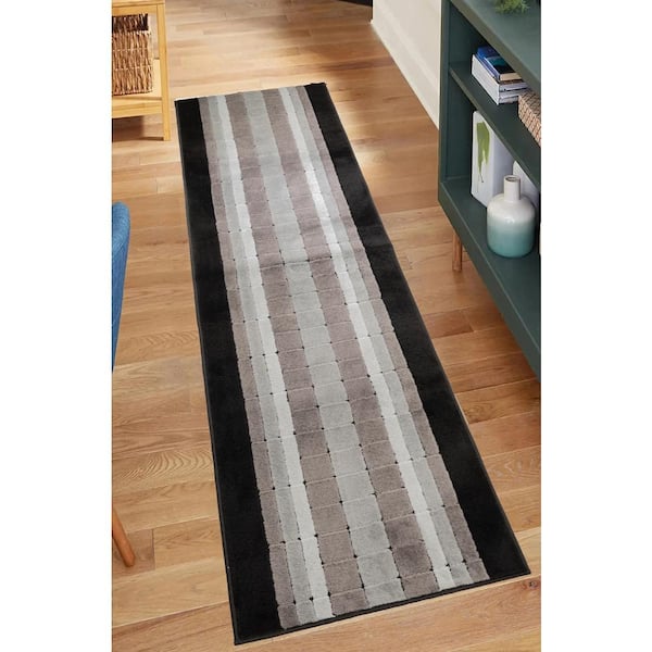 Custom Size Runner Rug Stripes Collection Gray-Black 31 in. W x 84 in. L Stair Runner 18.07 sq. ft.