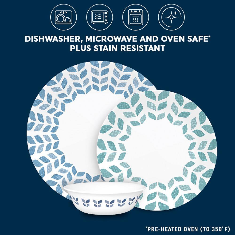 Northern Pines 12-Piece White and Blue Glass Dinnerware Set