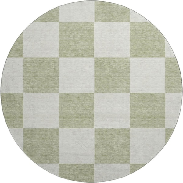 Mayfield Premium Machine Washable Abstract AMF2345 Aloe 8 ft. x 8 ft. Round Rug