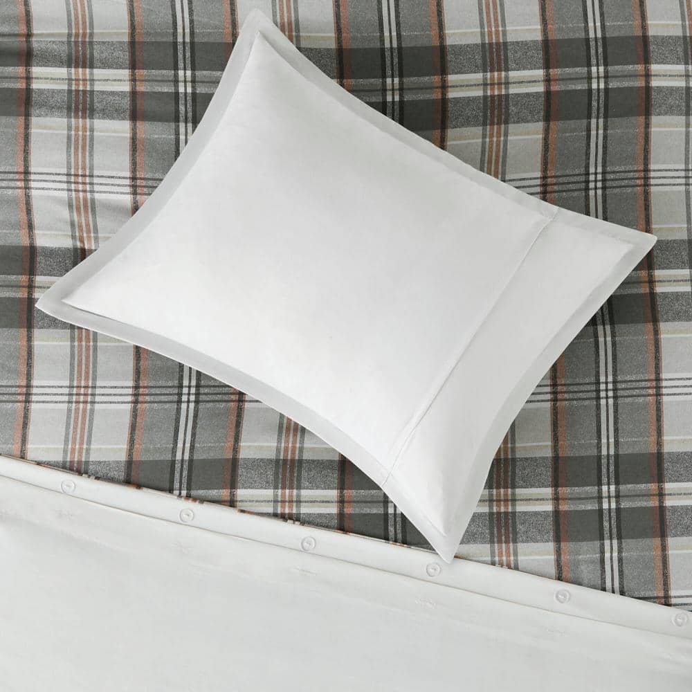 Tan and Gray Plaid Microfiber Twin Bedspread Cover Set