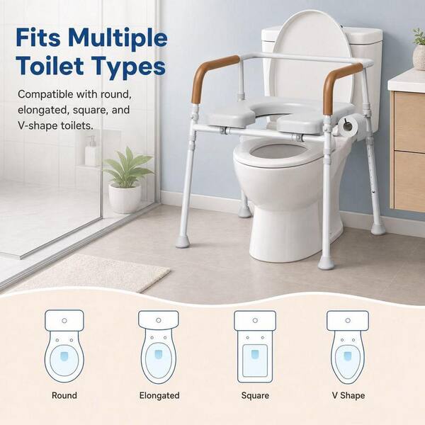 Wudkey Bedside Commode with 5.81 qt. Removable Bucket, Splash Guard and Adjustable Height for Seniors, 350 lb. Weight Capacity