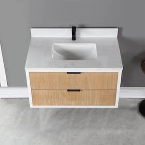 Dione 36 in. W x 22 in. D Single Sink Bath Vanity in Weathered Pinewith White Composite Stone Top without Mirror