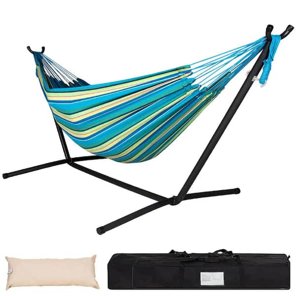 Double Hammock with Space Saving Steel Stand Includes Portable Carrying Case and Head Pillow, 450 lbs. Capacity