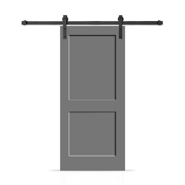 CALHOME 32 in. x 80 in. 2 Panel Shaker Hollow Core Light Gray Painted Composite Interior Sliding Barn Door with Hardware Kit