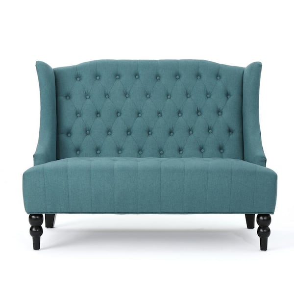 Noble House 50.4 in. Dark Teal Tufted Velvet 2-Seat Armless Loveseat with High Back