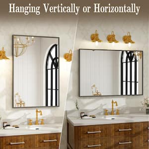 24.1 in. W x 35.8 in. H Rectangular Metal Framed Wall Bathroom Vanity Mirror Black