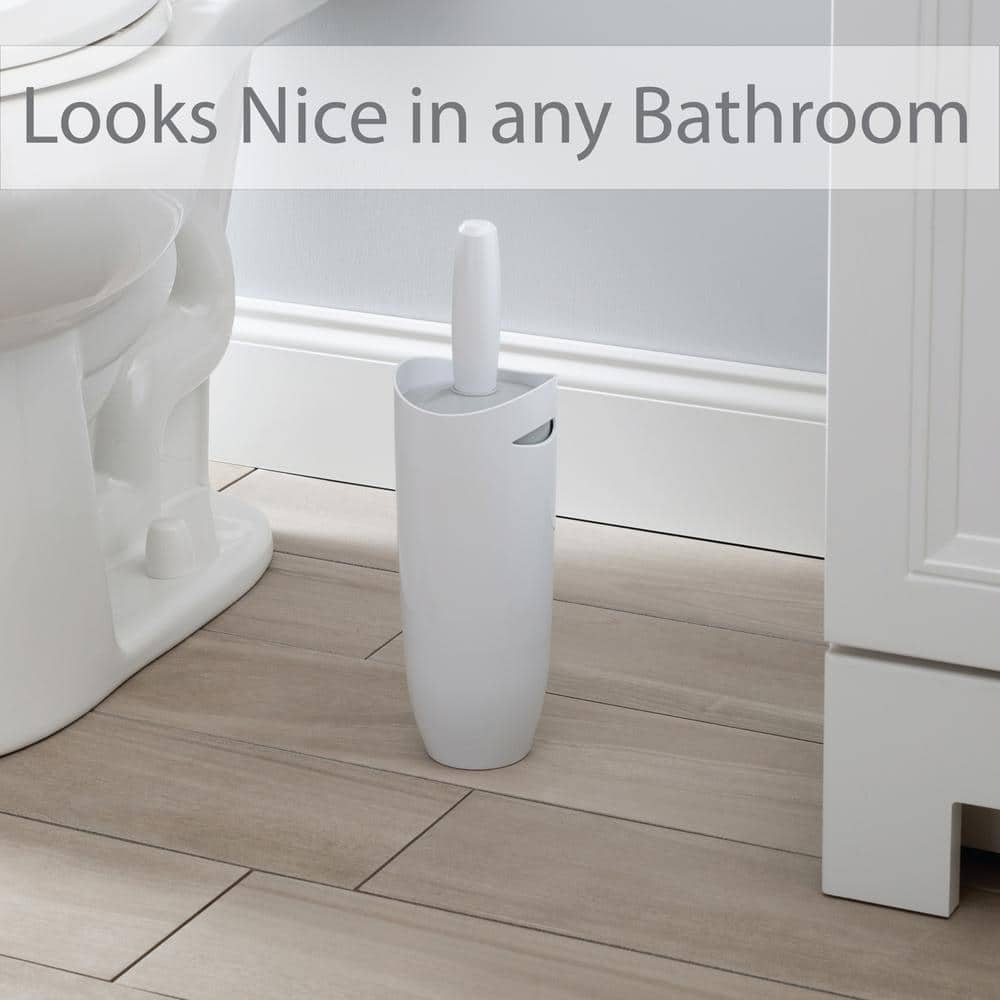 White Plastic Contour Toilet Brush and Holder