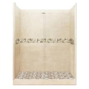 Tuscany Grand Slider 30 in. x 60 in. x 80 in. Center Drain Alcove Shower Kit in Desert Sand and Satin Nickel Hardware