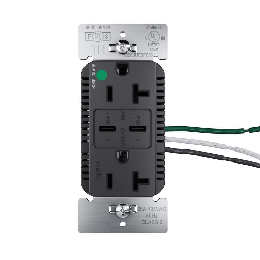 20A Tamper Resistant 65W Hospital Grade Power Delivery USB Type C Duplex Outlet Black price history on PriceWatchPro
