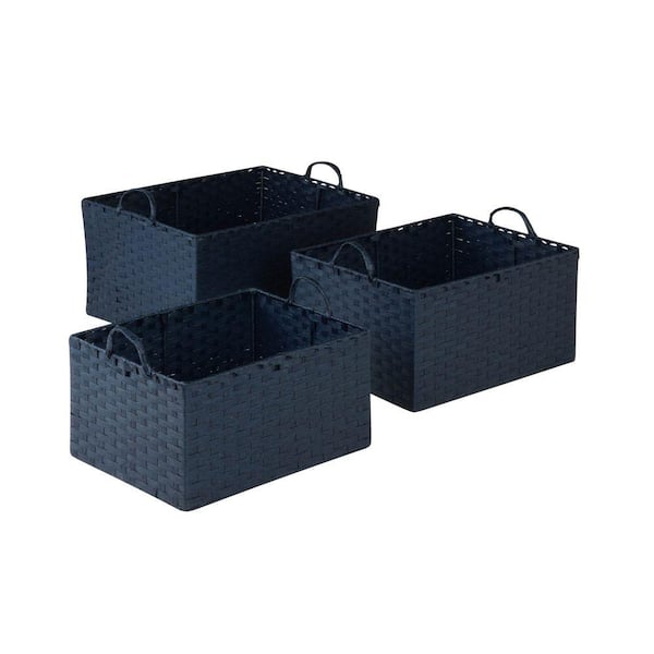 Honey-Can-Do 11.4 in. - 14 in. x 7.8 in. - 9.5 in. Blue Paper Rope Basket Set (3-Piece)