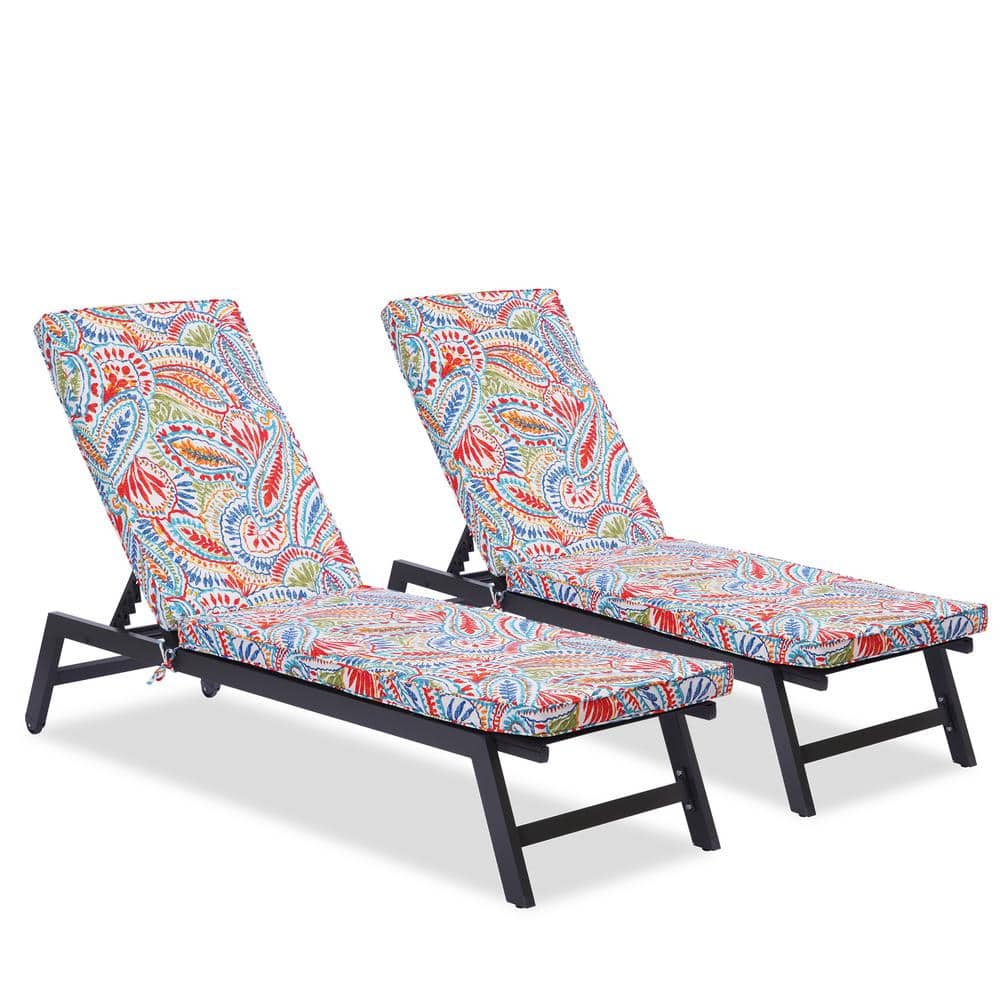 2-Piece 5-Position Adjustable Aluminum Outdoor Chaise Lounge Chair with Flo