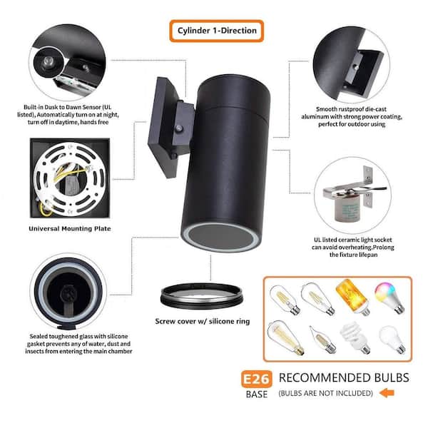 EKIEUDL Enhanced 9 in. Black Dusk to Dawn Indoor/Outdoor Hardwired