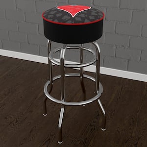 Four Aces Heart Logo 31 in. Red Backless Metal Bar Stool with Vinyl Seat