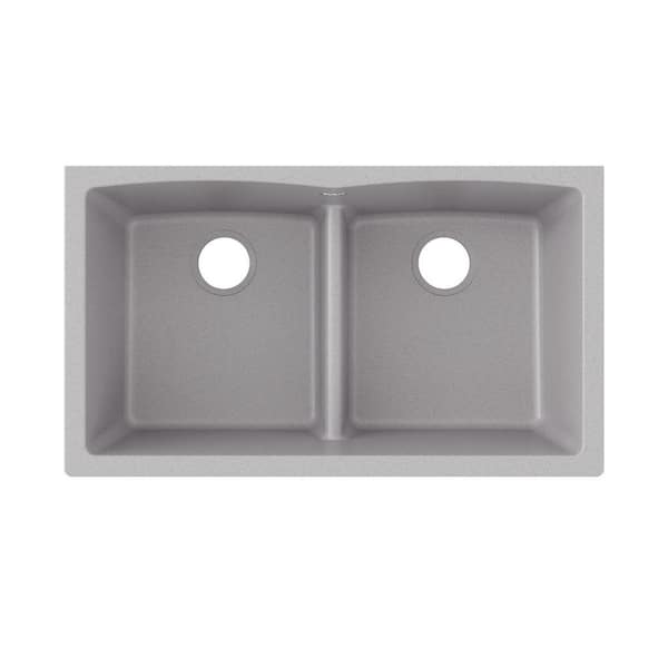 Quartz Classic 33 in. Undermount Double Bowl Greystone Granite/Quartz Composite Kitchen Sink Only