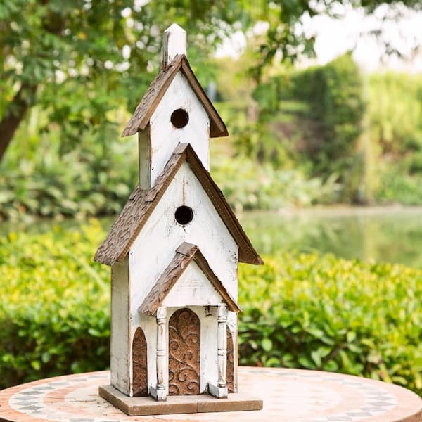 Garden Decor White Wood Victorian Style Bird House Birdhouse Distressed Finish for sale online 