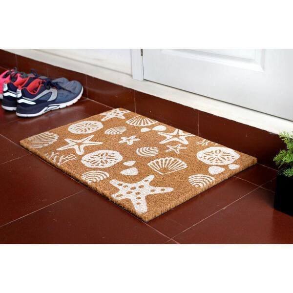 Storm Stopper All Weather Seashell Welcome 18 in. x 28 in. Indoor/Outdoor Printed Coir Mat