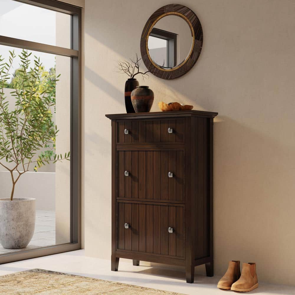 Brunette Brown Solid Wood 32" Entryway Shoe Storage Cabinet
