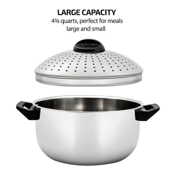 OVENTE 4.8 qt. Silver Stovetop Stainless Steel Pasta Pot with Strainer Lid  with Turn-and-Lock Feature and Cool-Touch Handles CW15131S - The Home Depot