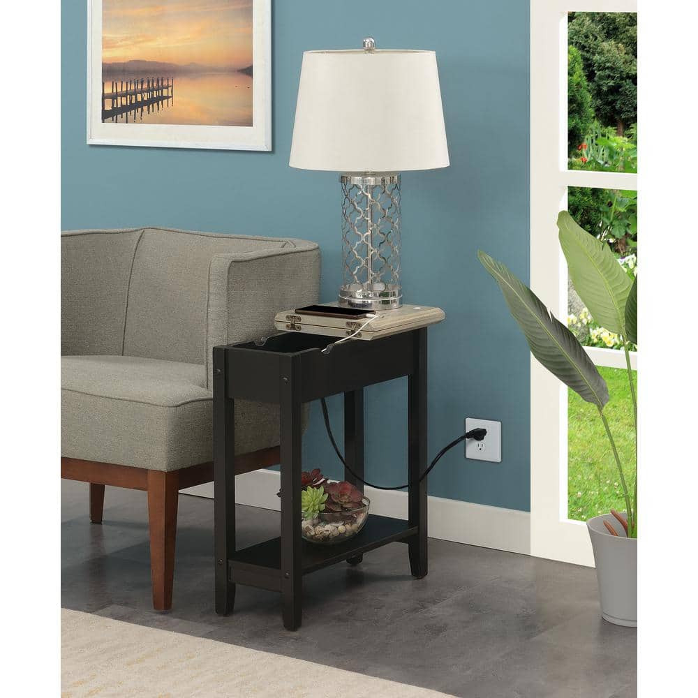 Heritage Flip Top 23" Faux Birch End Table with Charging Station