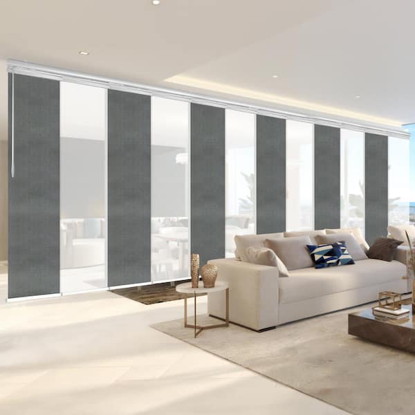 EMOH Silken Slate 140 in. - 260 in. W x 94 in. L Adjustable 12-Panel White Double Rail Panel Track with 23.5 in. Slates